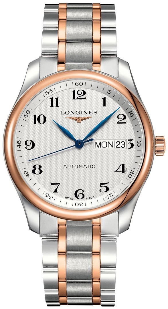 Longines Master Collection Automatic Stainless Steel and Rose Gold Silver Dial Day - Date Mens Watch L2.755.5.79.7 - WAB - Shipping Dept.