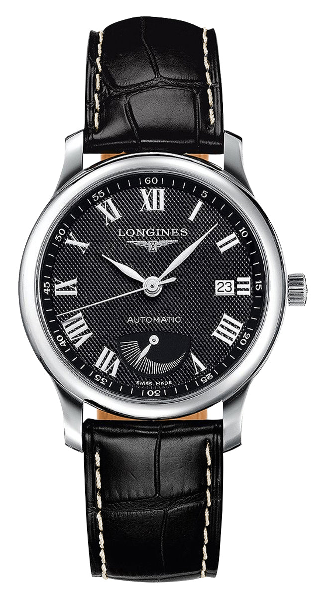 Longines Master Collection Automatic Stainless Steel Black Dial Black Leather Strap Date Power Reserve Mens Watch L2.708.4.51.7 - Watches & Beyond