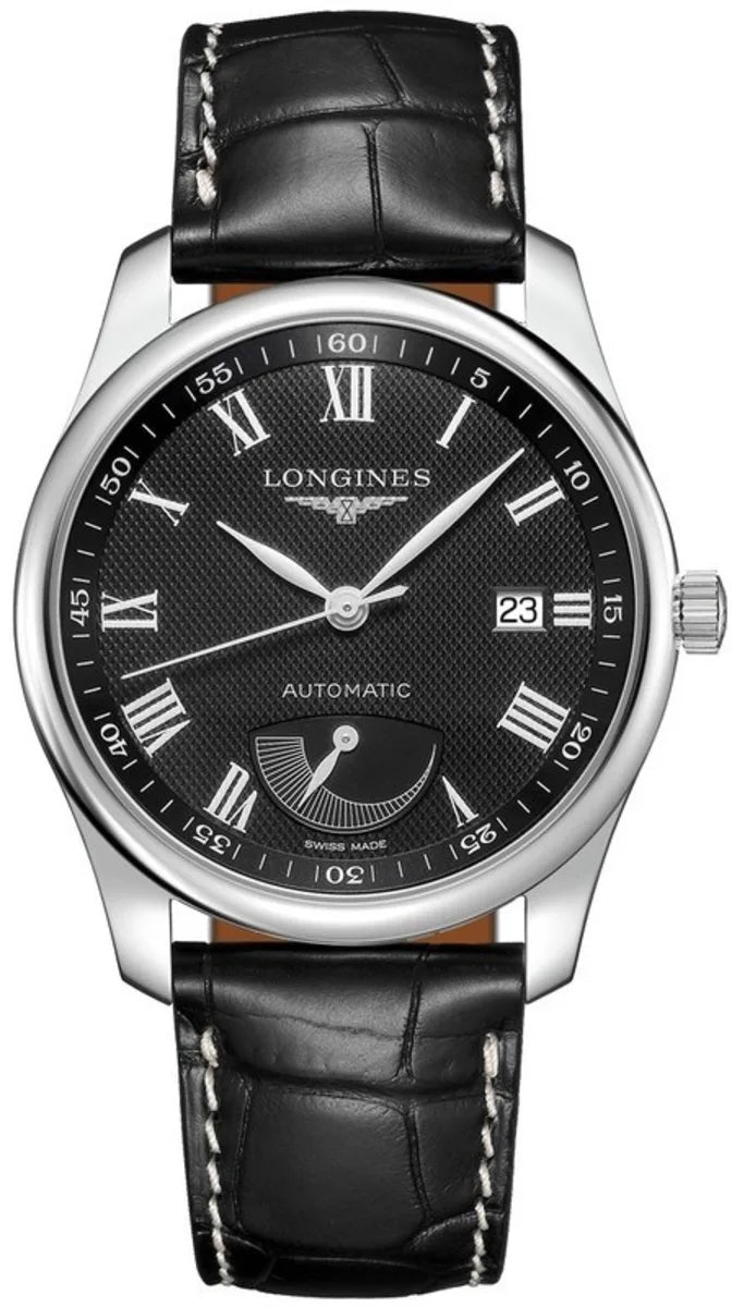 Longines Master Collection Automatic Stainless Steel Black Dial Black Leather Strap Date Power Reserve Mens Watch L2.908.4.51.7 - Watches & Beyond