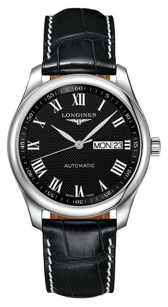 Longines Master Collection Automatic Stainless Steel Black Dial Black Leather Strap Day/Date Mens Watch L2.755.4.51.7 - WAB - Shipping Dept.