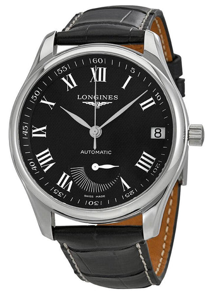 Longines Master Collection Automatic Stainless Steel Black Leather Strap Black Dial Power Reserve Indicator Date Mens Watch L2.666.4.51.7 - WAB - Shipping Dept.