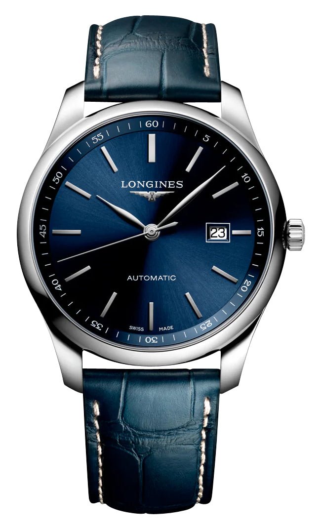 Longines Master Collection Automatic Stainless Steel Blue Dial Blue Leather Strap Date Mens Watch L2.793.4.92.0 - Watches & Beyond