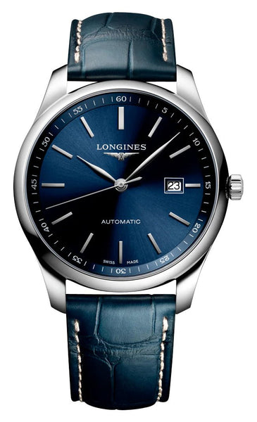 Longines Master Collection Automatic Stainless Steel Blue Dial Blue Leather Strap Date Mens Watch L2.793.4.92.0 - Watches & Beyond