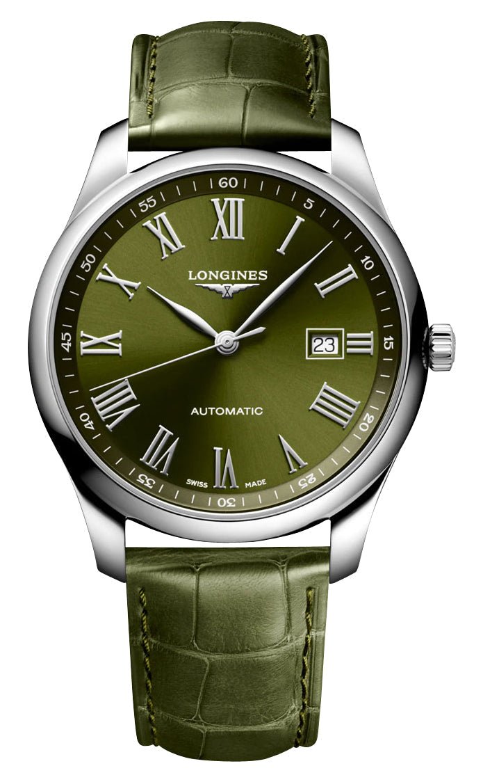 Longines Master Collection Automatic Stainless Steel Green Dial Green Leather Strap Date Mens Watch L2.893.4.09.2 - Watches & Beyond