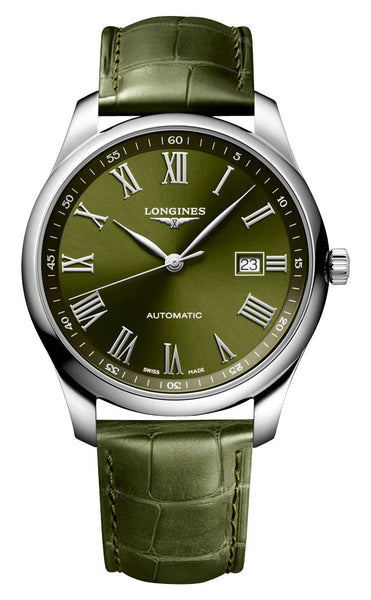 Longines Master Collection Automatic Stainless Steel Green Dial Green Leather Strap Date Mens Watch L2.893.4.09.2 - Watches & Beyond