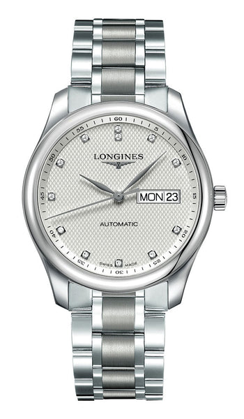 Longines Master Collection Automatic Stainless Steel Silver Dial Diamonds Day/Date Mens Watch L2.755.4.77.6 - WAB - Shipping Dept.