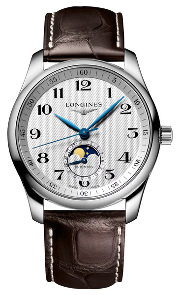 Longines Master Collection Automatic Stainless Steel Silver-Tone Dial Brown Leather Strap Moonphase Date Mens Watch L2.909.4.78.3 - Watches & Beyond