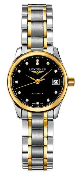 Longines Master Collection Automatic Two - Tone Stainless Steel Black Dial Diamonds Date Womens Watch L2.128.5.57.7 - WAB - Shipping Dept.