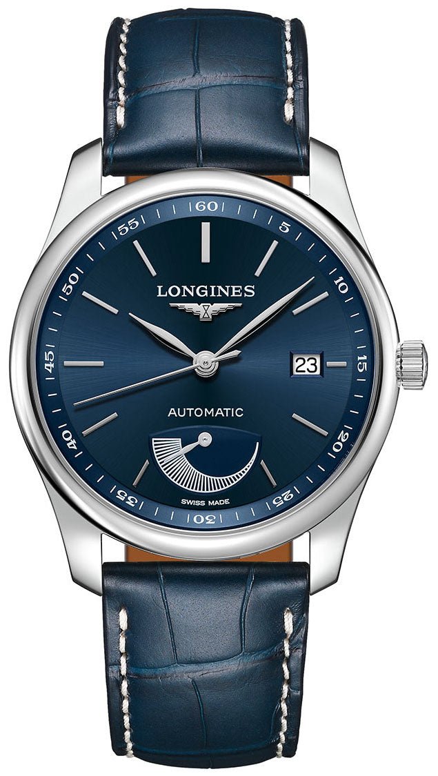 Longines Master Collection Power Reserve Automatic Stainless Steel Blue Dial Blue Leather Strap Date Mens Watch L2.908.4.92.0 - Watches & Beyond