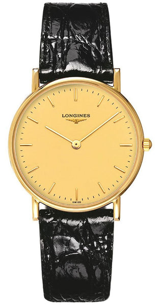 Longines Presence 18kt Solid Gold Black Leather Gold Dial Luxury Mens Watch L4.743.6.39.2 - WAB - Shipping Dept.