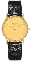 Longines Presence L47436392 18K Gold Black Leather Mens Watch
