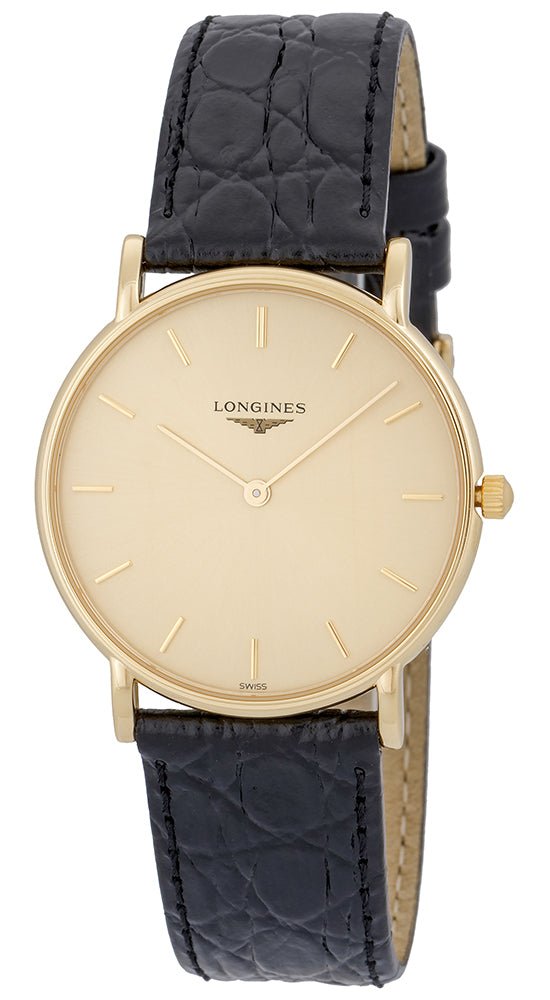 Longines Presence 18kt Solid Gold Mens Strap Luxury Swiss Quartz Watch L4.802.6.32.2 - Watches & Beyond