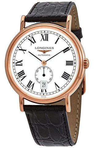 Longines Presence Automatic Rose Gold PVD White Dial Black Leather Strap Date Mens Watch L4.805.1.11.2 - WAB - Shipping Dept.