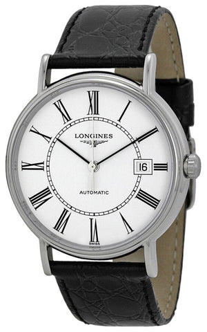 Longines Presence Automatic Stainless Steel White Dial Black Leather Strap Date Mens Watch L4.921.4.11.2 - WAB - Shipping Dept.