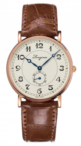 Longines Presence Heritage Automatic 18K Rose Gold Silver Dial Brown Leather Strap Mens Watch L4.785.8.73.2 - WAB - Shipping Dept.