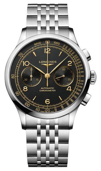 Longines Record Automatic COSC Chronograph Stainless Steel Black Dial Mens Watch L2.921.4.56.6 - Watches & Beyond