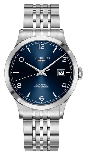 Longines Record Automatic Stainless Steel Blue Dial Date Mens Watch L2.821.4.96.6 - Watches & Beyond