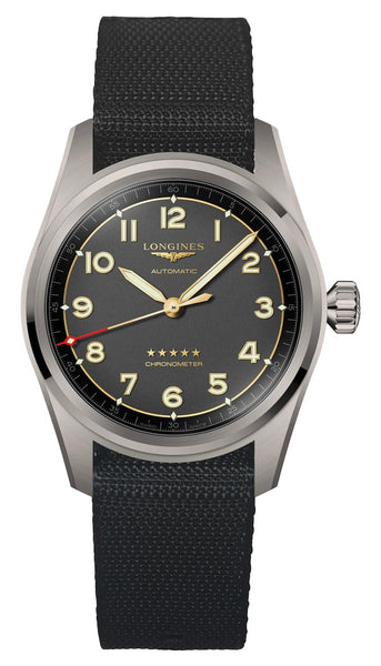 Longines Spirit Automatic COSC Titanium Gray Dial Black Nylon Strap Mens Watch L3.810.1.53.2 - Watches & Beyond