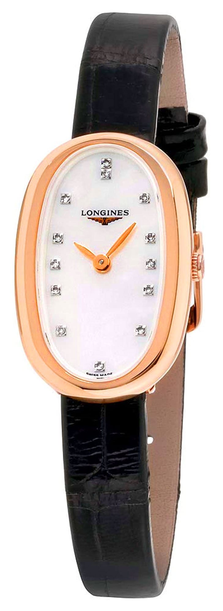 Longines Symphonette Rose Gold Black Leather Strap Diamond & Mother - of - Pearl Dial Womens Watch L2.305.8.87.0 - WAB - Shipping Dept.