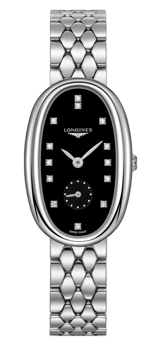 Longines Symphonette Stainless Steel Black Dial Diamonds Quartz Womens Watch L2.307.4.57.6 - Watches & Beyond