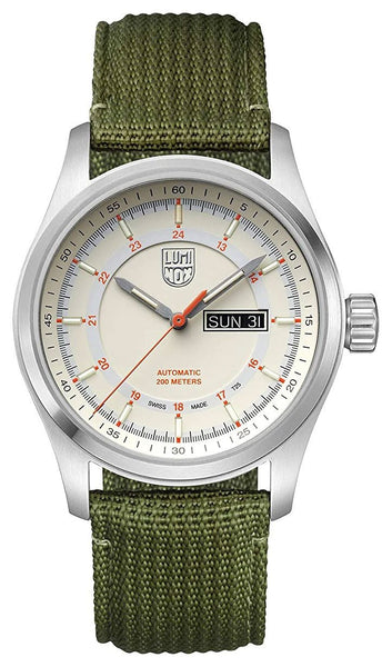 Luminox Atacama Field Automatic Stainless Steel Ivory Dial Green Textile Strap Day/Date Mens Watch XL.1907.NF - WAB - Shipping Dept.