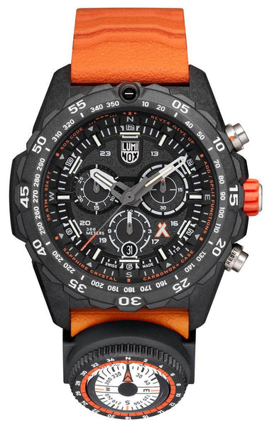 Luminox Bear Grylls Survival Chronograph CARBONOX Black Dial Orange Rubber Strap Compass Date Divers Quartz Mens Watch XB.3749 - Watches & Beyond