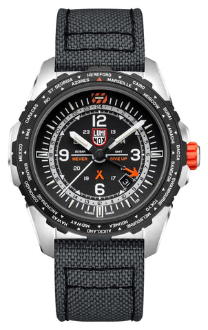 Luminox Bear Grylls Survival GMT Stainless Steel Black Dial Gray Fabric Strap Date Divers Quartz Mens Watch XB.3761 - Watches & Beyond