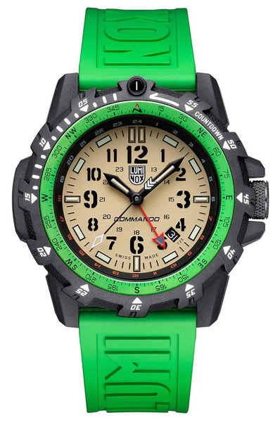 Luminox Commando Raider GMT CARBONOX Beige Dial Green Rubber Strap Date Divers Quartz Mens Watch XL.3337 - WAB - Shipping Dept.