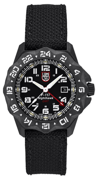 Luminox F - 117 Nighthawk GMT CARBONOX+ Black Dial Black Kevlar Strap Date Divers Quartz Mens Watch XA.6441 - WAB - Shipping Dept.