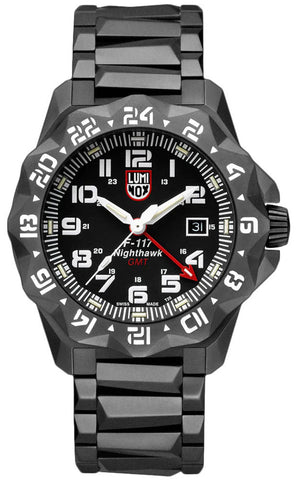 Luminox F - 117 Nighthawk GMT Gunmetal PVD Black Dial Date Divers Quartz Mens Watch XA.6422 - WAB - Shipping Dept.