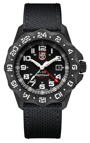 Luminox F - 117 Nighthawk GMT Gunmetal PVD Steel Black Dial Black Kevlar Strap Date Divers Quartz Mens Watch XA.6421 - WAB - Shipping Dept.