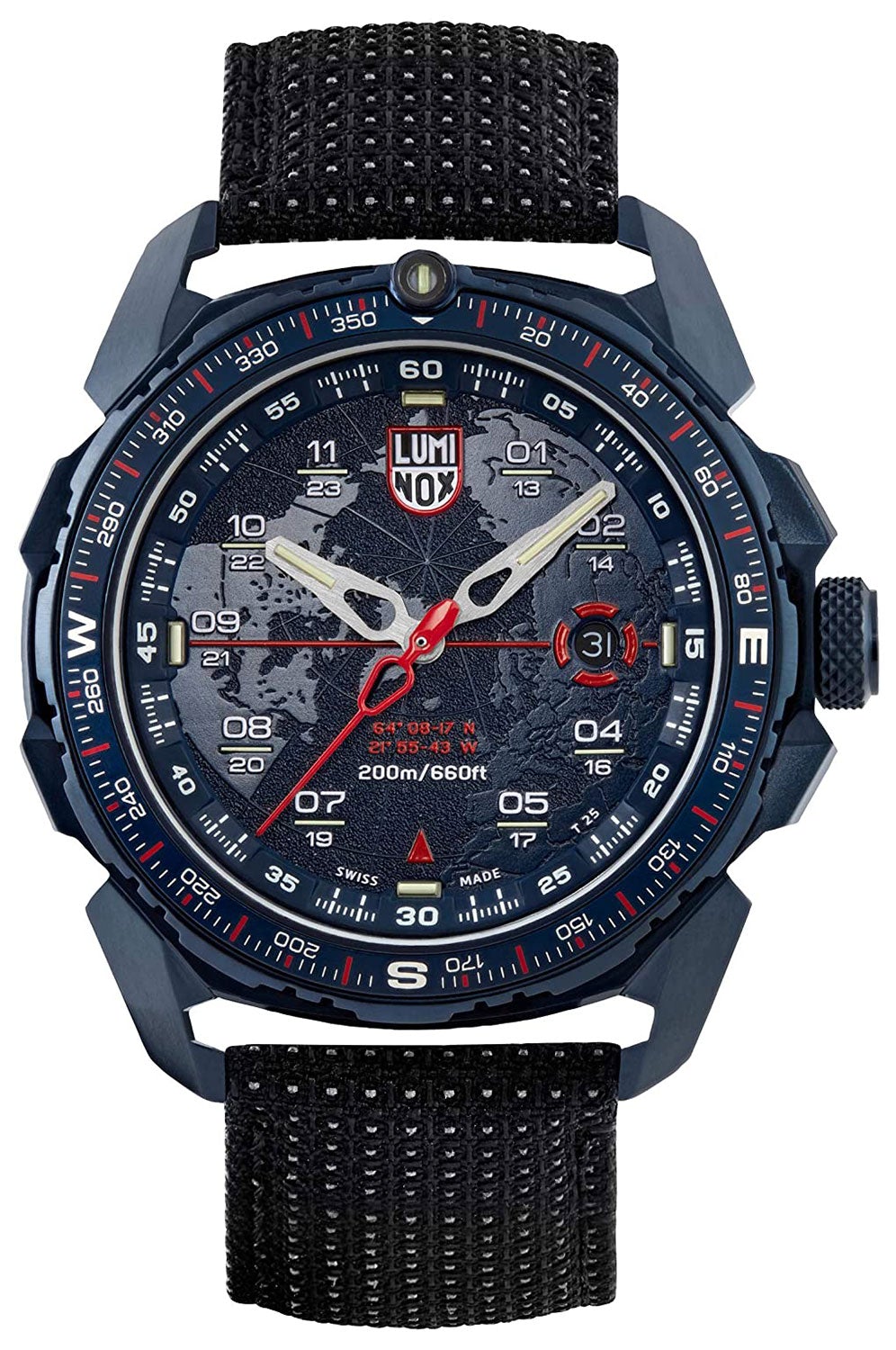 Luminox Ice - Sar Arctic Blue Stainless Steel Black Textile Strap Blue Dial Date Divers Quartz Mens Watch XL.1203 - WAB - Shipping Dept.