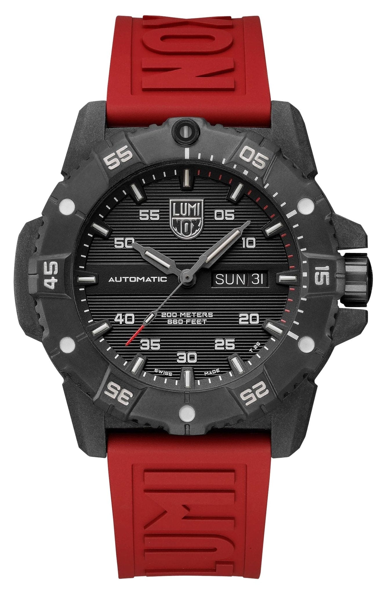 Luminox Master Carbon SEAL Automatic CARBONOX+ Black Dial Red Rubber Strap Day/Date Divers Mens Watch XS.3875 - WAB - Shipping Dept.