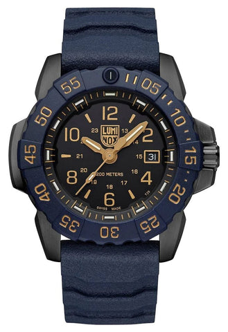 Luminox Navy SEAL Foundation Back to the Blue Black IP Steel Black Dial Blue Rubber Strap Date Divers Quartz Mens Watch XS.3255.CB.NSF - Watches & Beyond