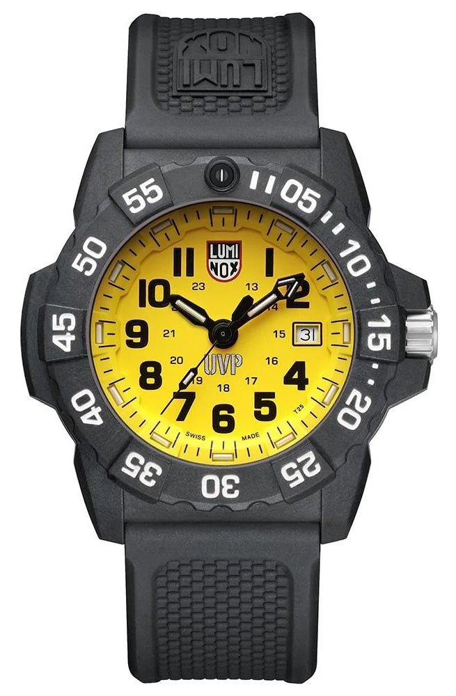 Luminox Navy SEAL Scott Cassell UVP CARBONOX Yellow Dial Black Rubber Strap Date Divers Quartz Mens Watch XS.3505.SC - WAB - Shipping Dept.