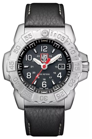 Luminox Navy SEAL Stainless Steel Black Dial Black Leather Strap Date Divers Quartz Mens Watch XS.3251 - WAB - Shipping Dept.