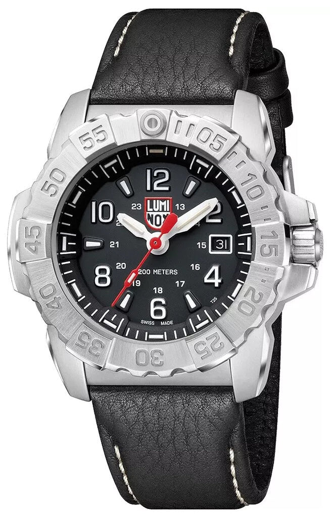 Luminox Navy SEAL Stainless Steel Black Dial Black Leather Strap Date
