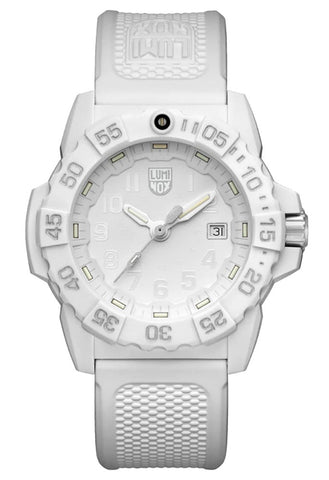 Luminox Navy Seal White Fiberglass Case White Rubber Strap White Dial Date Divers Quartz Mens Watch XS.3507.WO - WAB - Shipping Dept.