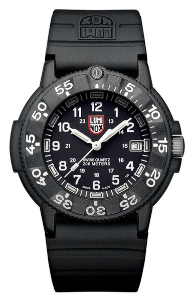 Luminox Original Navy Seal CARBONOX Black Rubber Strap Black Dial Date Divers Quartz Mens Watch XS.3001.F - Watches & Beyond