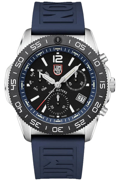 Luminox Pacific Diver Chronograph Stainless Steel Black Dial Blue Rubber Strap Day/Date Divers Quartz Mens Watch XS.3143 - Watches & Beyond