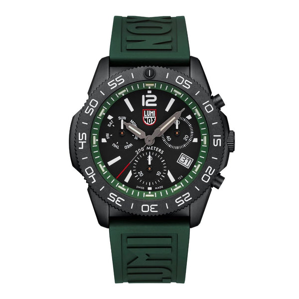 Luminox Pacific Diver "Forest Green" Chronograph Black IP Steel Black Dial Green Rubber Strap Day/Date Divers Quartz Mens Watch XS.3147 - Watches & Beyond