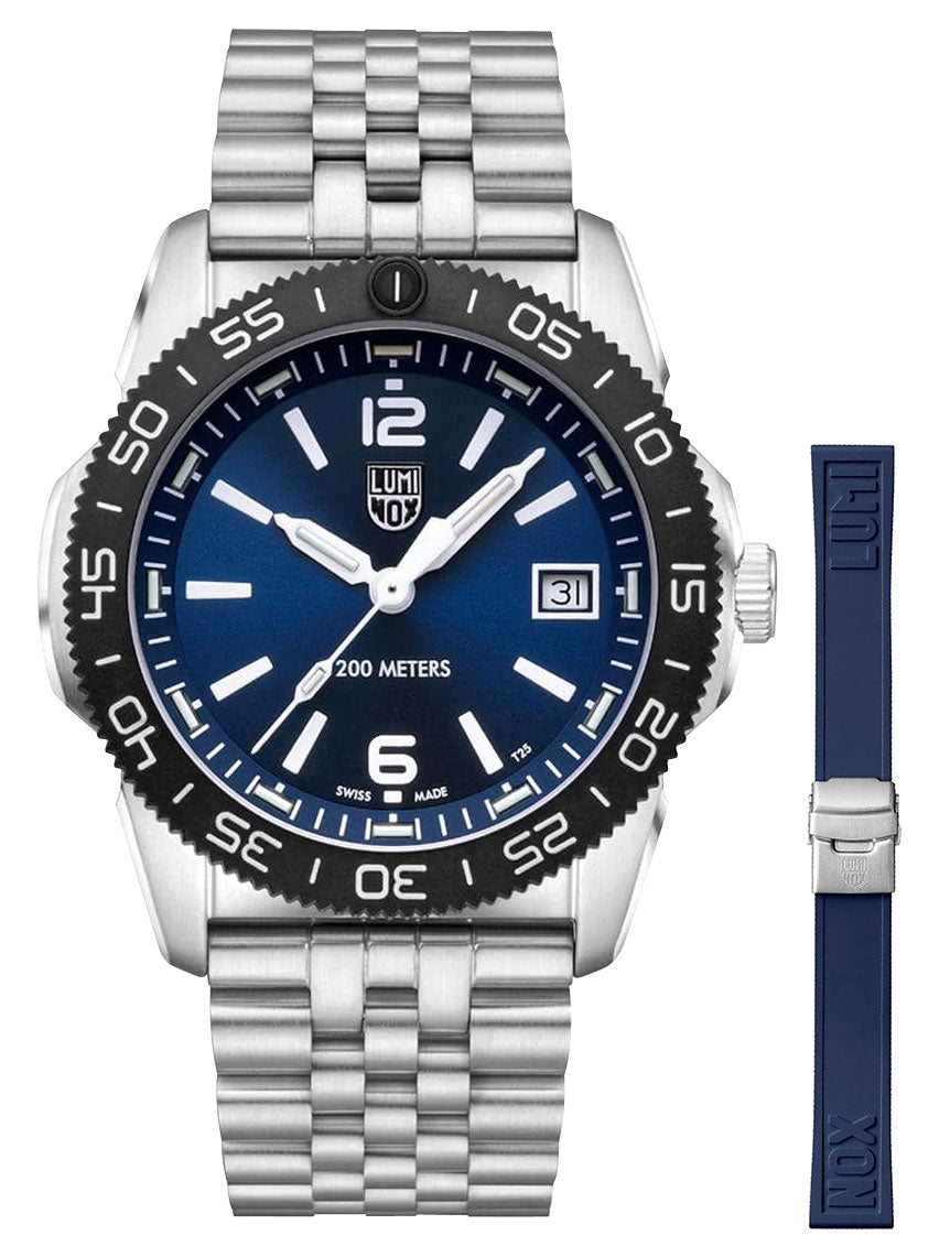 Luminox Pacific Diver Ripple Stainless Steel Blue Dial Interchangeable Blue Rubber Strap Date Divers Quartz Mens Watch XS.3123M.SET.1 - WAB - Shipping Dept.