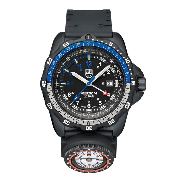 Luminox Recon Nav Spec GMT CARBONOX Black Dial Black Rubber Strap Date Divers Quartz Mens Watch XL.8833 - Watches & Beyond