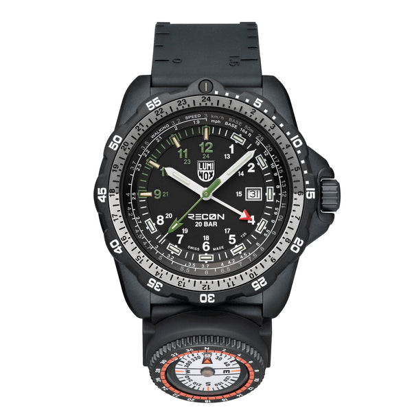 Luminox Recon Nav Spec GMT CARBONOX Black Dial Black Rubber Strap Date Divers Quartz Mens Watch XL.8837.2 - Watches & Beyond