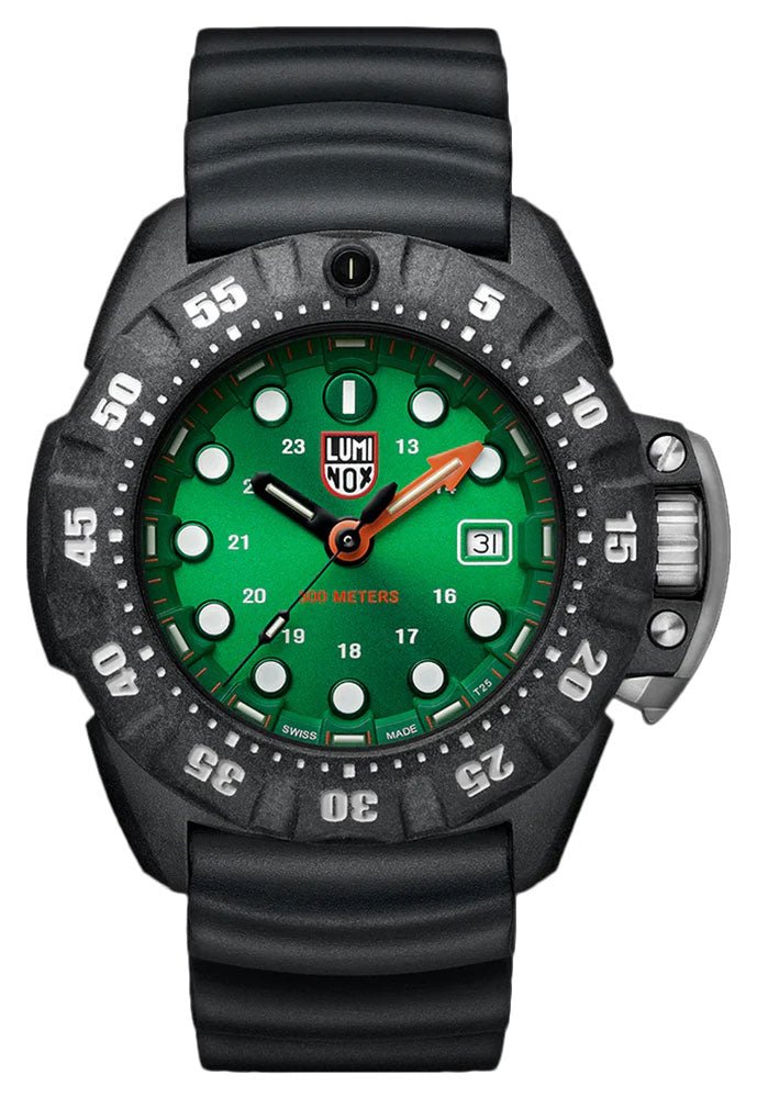 Luminox Scott Cassell Deep Dive CARBONOX Green Dial Black Rubber Strap Date Divers Quartz Mens Watch XS.1567 - Watches & Beyond