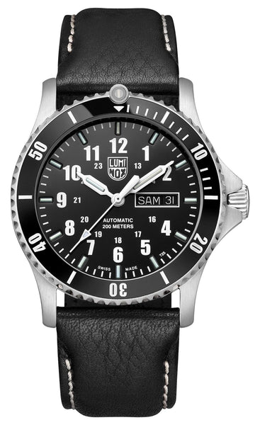 Luminox Sport Timer Automatic Stainless Steel Black Dial Black Leather Strap Day/Date Divers Mens Watch XS.0921 - Watches & Beyond
