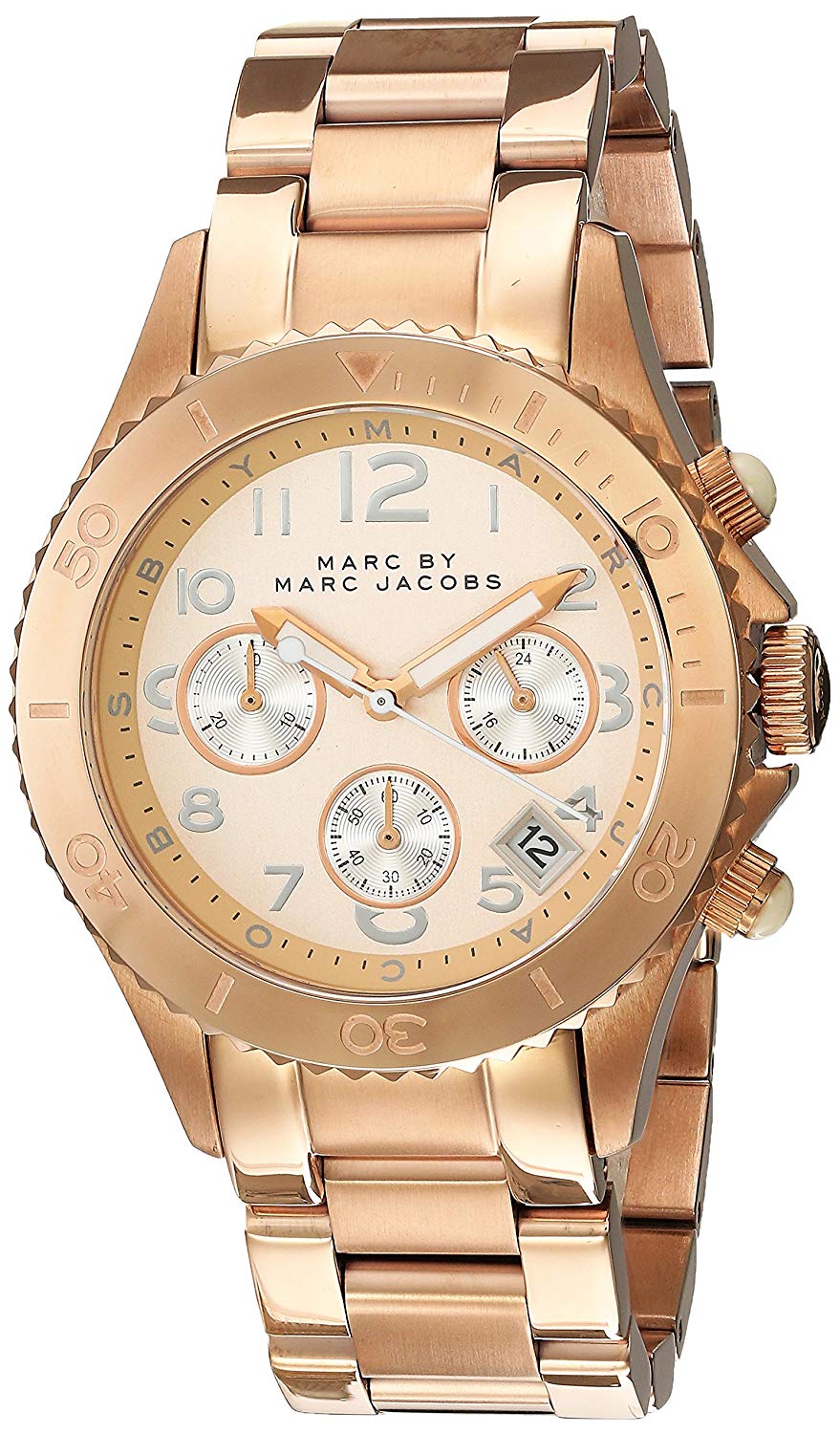 Marc by Marc Jacobs Rock Chronograph Champagne Dial Date Rose Gold Tone Stainless Steel Unisex Watch MBM3156 - WAB - Shipping Dept.