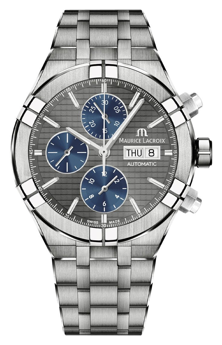 Maurice Lacroix Aikon Automatic Chronograph Titanium Gray Dial Interchangeable Gray Rubber Strap Day/Date Divers Mens Watch AI6038 - TT03F - 331 - A - Watches & Beyond