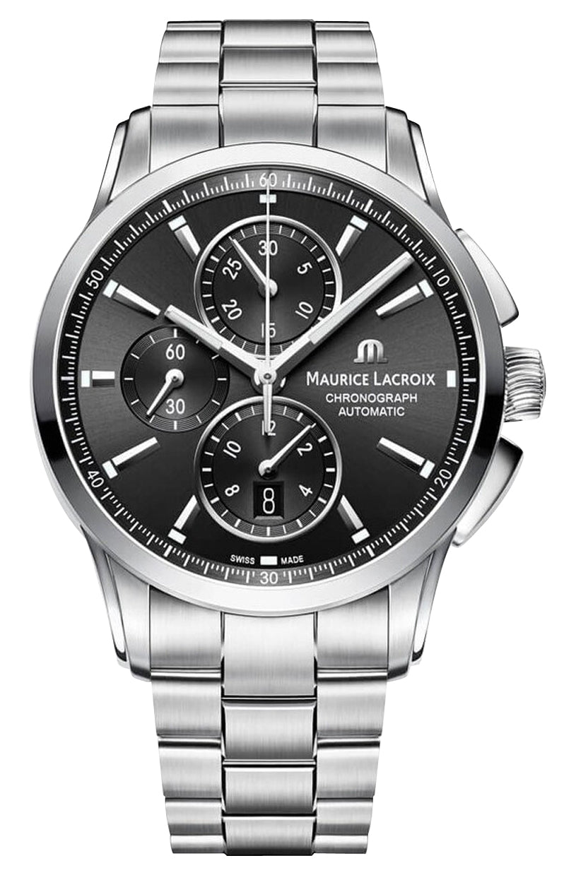 Maurice Lacroix Pontos Automatic Chronograph Stainless Steel Black Dial Date Mens Watch PT6388 - SS002 - 330 - 1 - Watches & Beyond