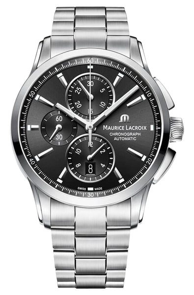 Maurice Lacroix Pontos Automatic Chronograph Stainless Steel Black Dial Date Mens Watch PT6388 - SS002 - 330 - 1 - Watches & Beyond
